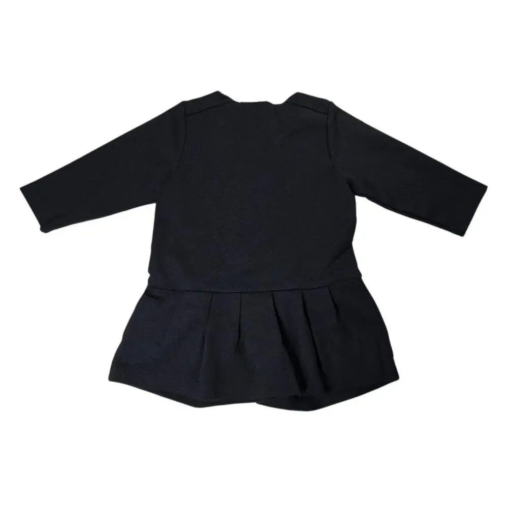 Chloé Baby Girl Navy Jersey Pleated Dress with Gold Zip Pockets/Button - Size 9M
